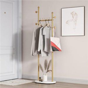 Gold Clothing Rack With Shelves, Gold Coat Rack Freestanding with Marble Base